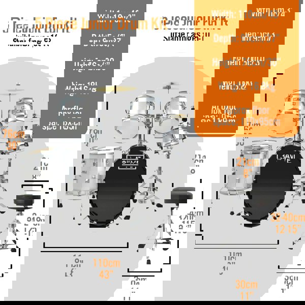 3rd Avenue 5 Piece Junior Drum Kit#Colour_Silver