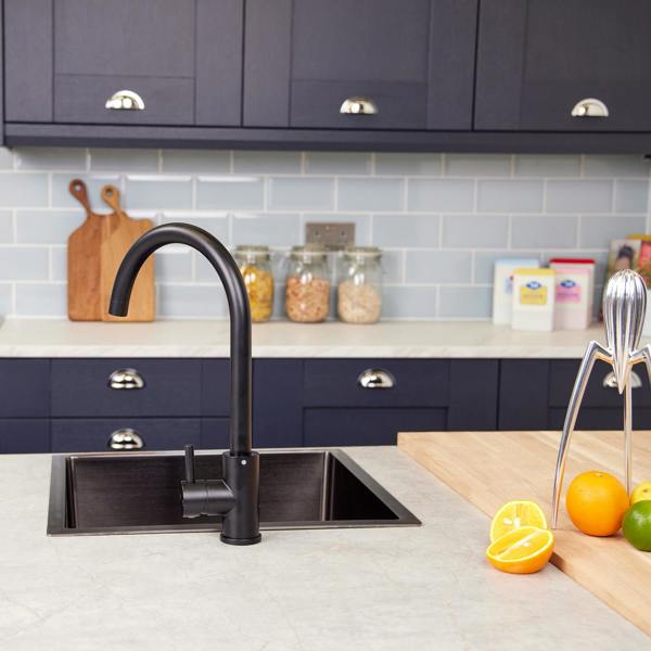 Top-Fix | Vito Swan Neck Style Kitchen Mixer Tap | Matt Black Finish