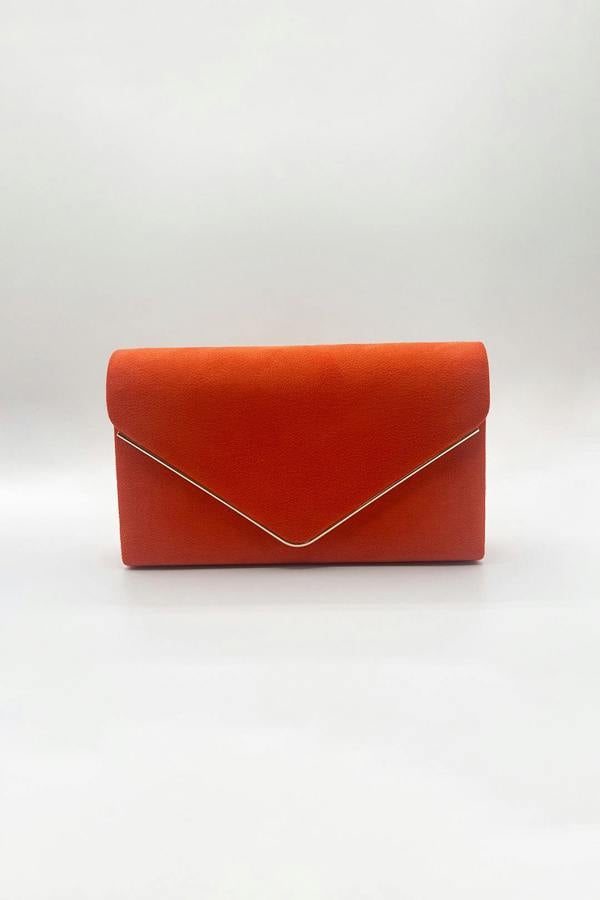 SVNX Faux Suede Envelope Evening Bag in Blood Orange