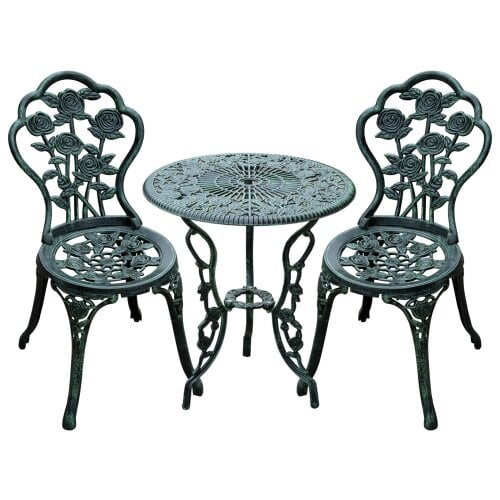 Wyld Haus Lafira 3 Piece Cast Aluminium Garden Bistro Table And Chair Set In Green