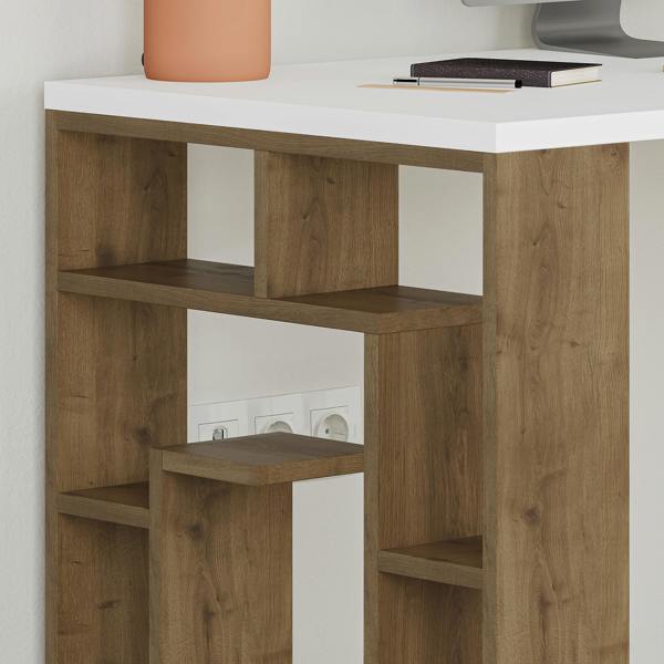 Decortie Labirent Modern Desk with Bookshelf Legs White Anthracite Grey 137cm