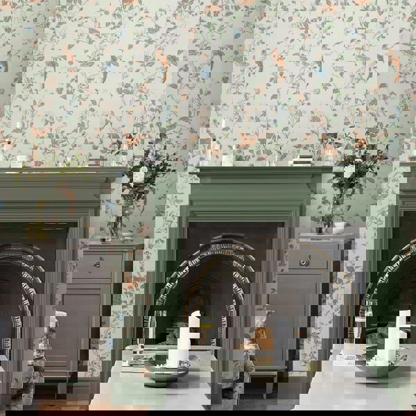 Laura Ashley Summer Palace Wallpaper - Sage and Apricot - 10m