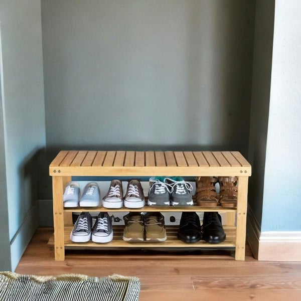 Rafaelo Mobilia Bamboo 2 Tier Shoe Storage Bench