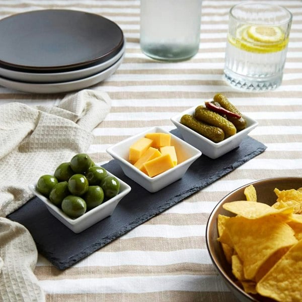 Meze Dip Bowl & Slate Tray - 4 Piece Set, Black