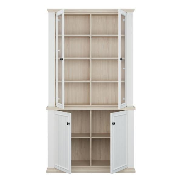Furniture To Go Pontypool 4 Door Display Cabinet in White and Riva Oak