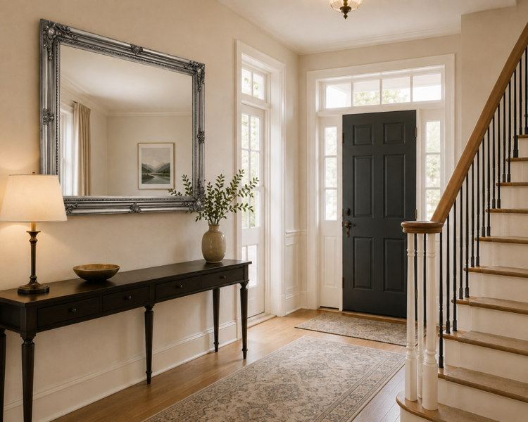 Downton Interiors Antique Silver Extra Large Wood Frame Wall Mirror 106cm x 75cm