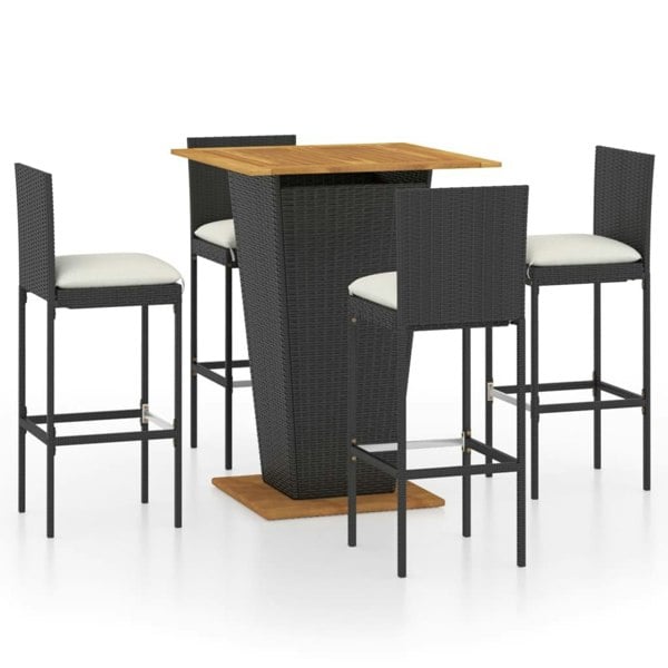 Berkfield 5 Piece Garden Bar Set with Cushions Poly Rattan Black