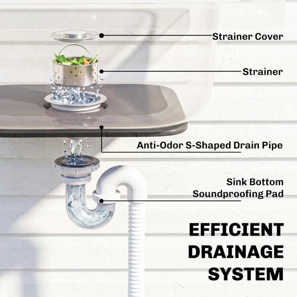 Outdoor Stainless Steel Kitchen Sink, Freestanding Sink Single Bowl with Cold and Hot Water Pipe and Storage Shelves