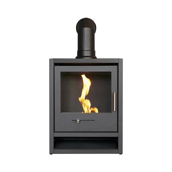 OKO S1 Bio Ethanol Stove in Charcoal Grey with Angled Stove Pipe