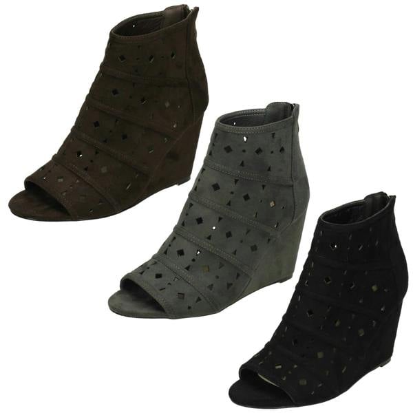 Spot On Ladies Spot On High Wedge Peeptoe Ankle Boots