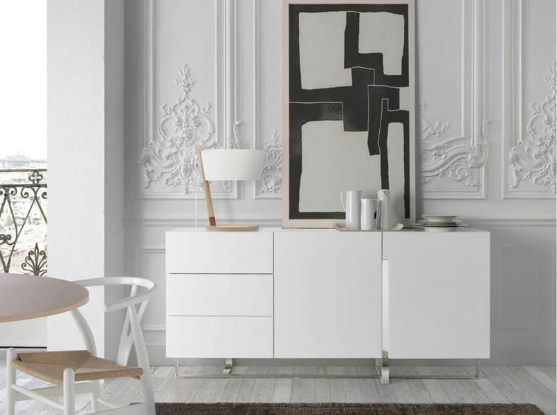 Angel Cerdá White Wood and Chrome-plated Steel Sideboard 3051