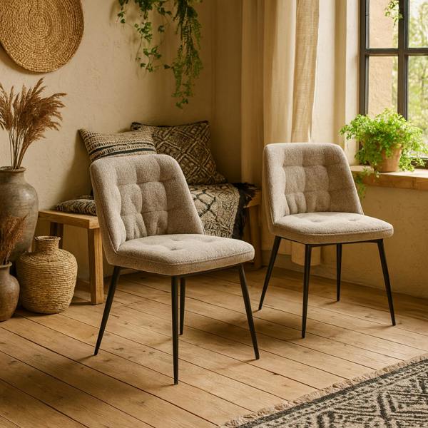 Wyld Haus Buttonfern Set of 2 Beige Diamond Upholstered Dining Chairs