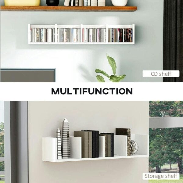 Bobobiy Wall Mount 84 CD / 56 DVD/Blu-ray/ Media Storage Rack 4 Cubes Wooden Shelf Organizer Unit Bookcase Display (White)