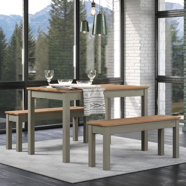 Core Products Linea 3-Piece Dining Set, Table & 2 Benches, Scandinavian Design