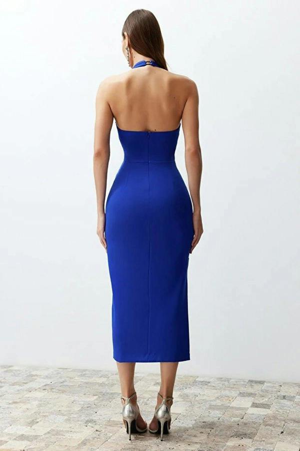 WOVCOR Body-Fitting Midi Woven Dress with Slit Detail