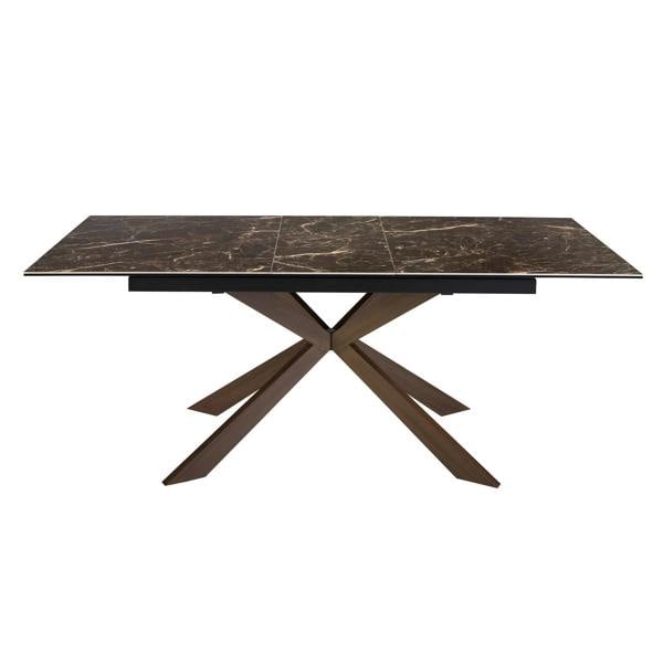 Angel Cerdá Rectangular porcelain marble and walnut effect steel extending dining table 1121
