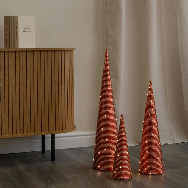 Samuel Alexander Set of 3 Light Up Christmas Cone Trees with Warm White LEDs & Timer