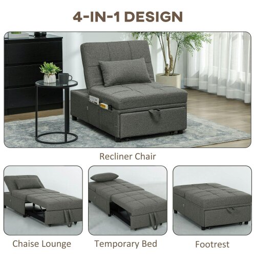 Wyld Haus Lulusa Kela Fabric Dark Grey 4 In One Convertible Single Sleeper Chair