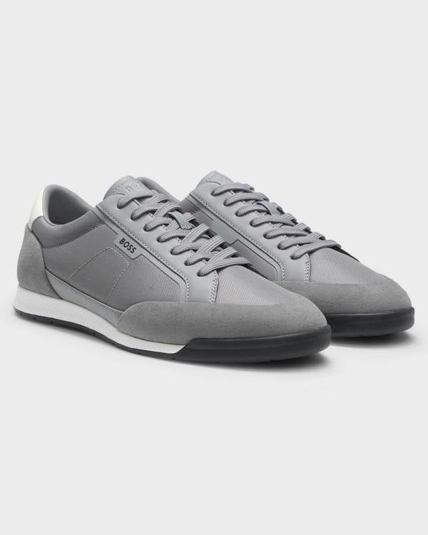 BOSS Orange Nitan Mens Suede-Trim Trainers with Ribbed Sole - Medium Grey 033 | CHO | Designer Mens Trainers