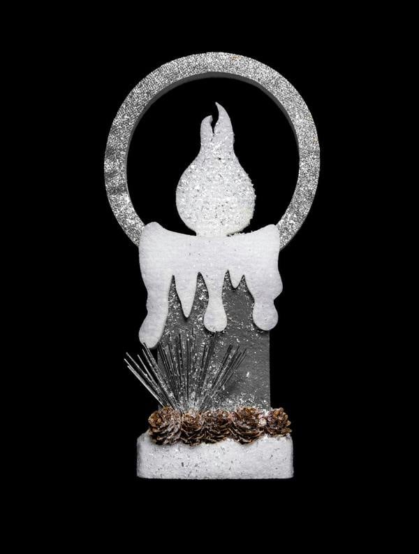 31cm Christmas Battery Operated LED Candle Table Decoration in Grey Glitter Foam image 1