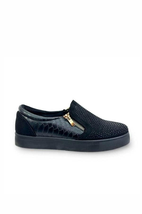 Love Lemonade Crystal Suede Zip Pumps Black Trainers
