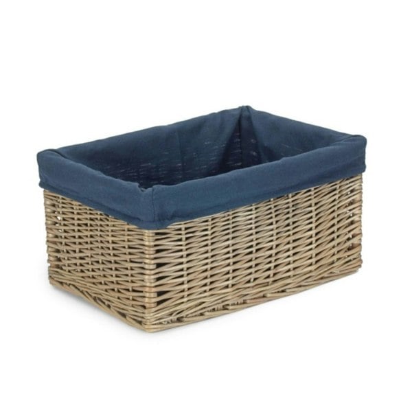 Antique Wash Navy Cotton Lined Willow Storage Basket