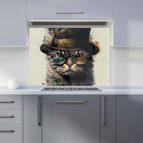 Warren Reed - Designer Cat With Glasses And Hat Splashart Kitchen Splashback