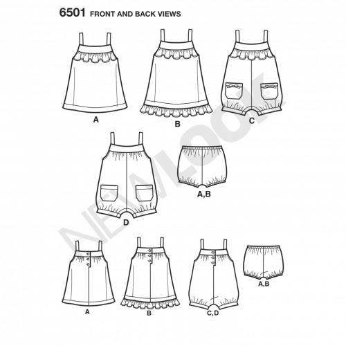 New Look Sewing Pattern 6501, Dresses, Jumpsuits for Baby, A (NB-S-M-L) - Intermediate