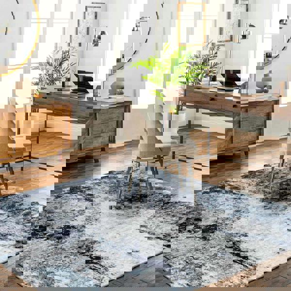 Livabliss Wanderlust-Abstract Blue Grey Black Modern Marble Rug