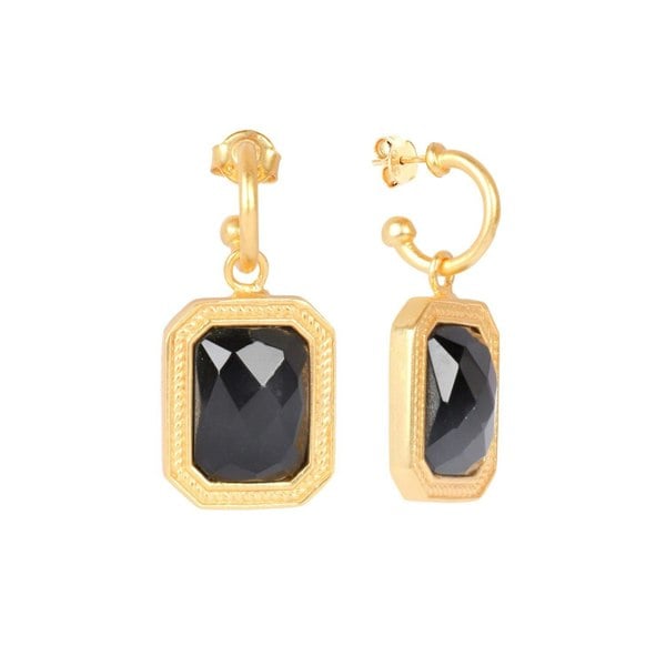 Lila Rasa Rectangular Black Crystal Hoops