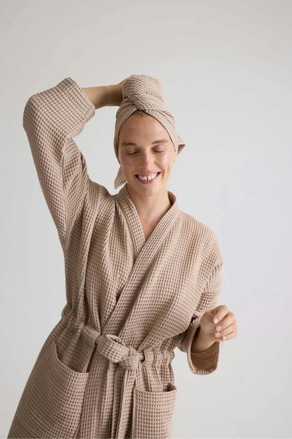 Pretty You London Waffle Cotton Hair Towel In Summer Sand
