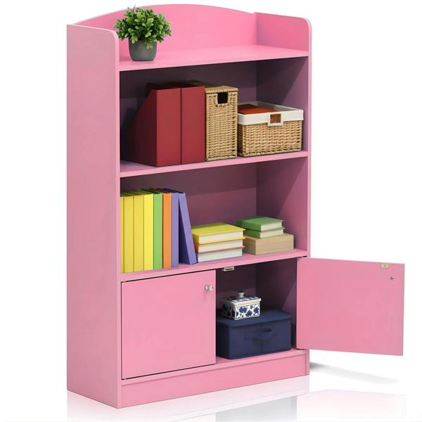 WALPLUS KidKanac Bookshelf with Storage Cabinet, Pink | High Quality Decorative Wall Design