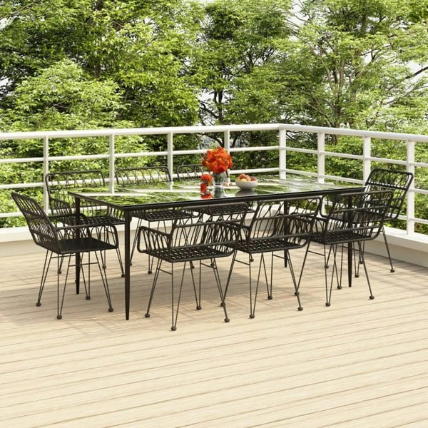 Berkfield 9 Piece Garden Dining Set Black Poly Rattan