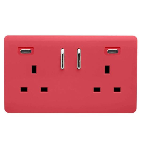 Trendi Switch 2 Gang USB 65W Type C USB Plug Socket in Strawberry
