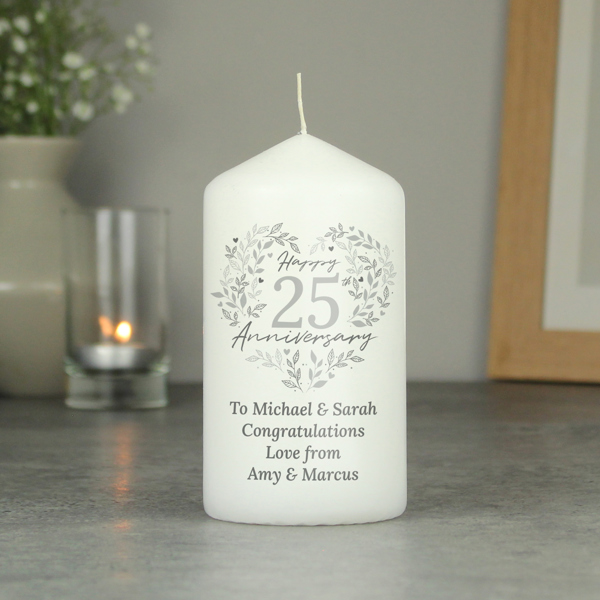 Personalised Memento Company Personalised 25th Silver Wedding Anniversary Pillar Candle