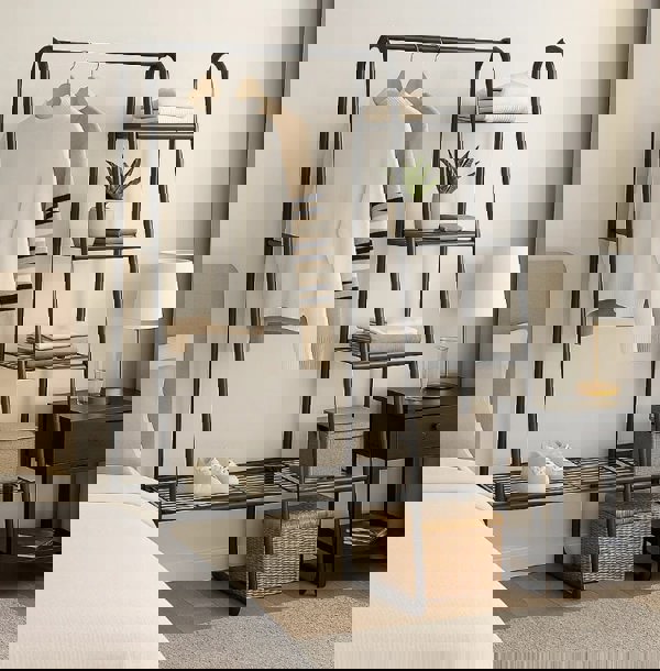 Modcraft Clothes Rail Freestanding Garment Rack with 5 Storage Shelves Metal Frame – Black