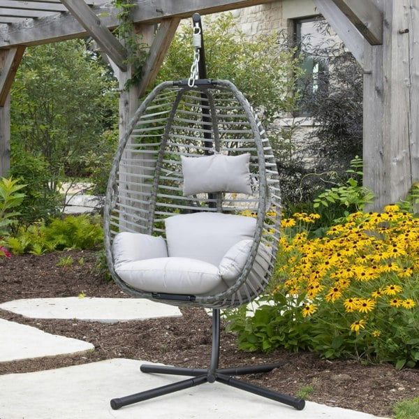 Vivere Nest Hanging Chair With Stand in Moonstone
