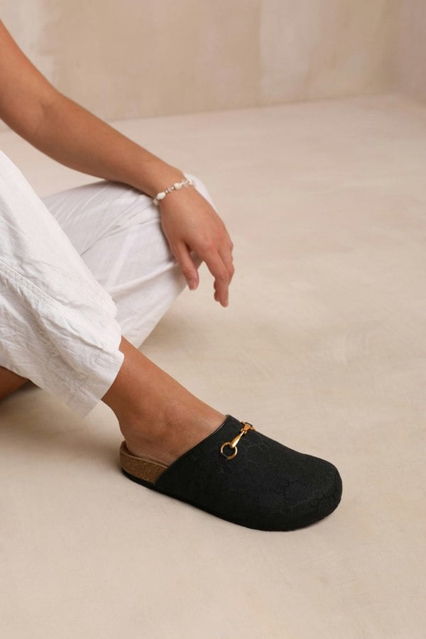 Where's That From Dublin Open Back Slip on Loafer With Gold Detail in Black