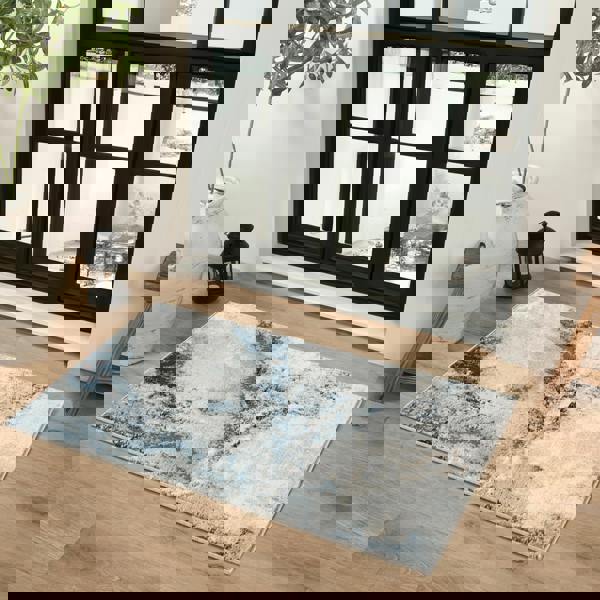 Livabliss Jolie-Abstract Blue Grey Beige Black Modern Marble Rug