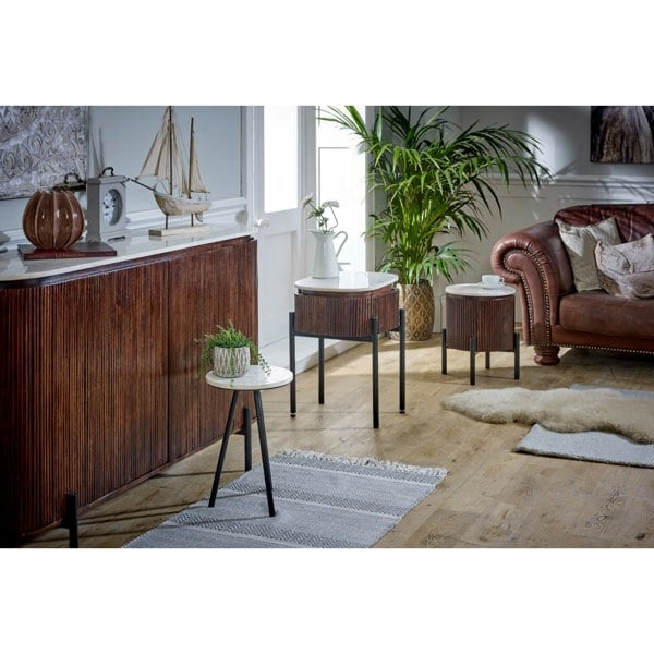 IH Design Miel Mango Wood Sideboard/Drinks Cabinet With Marble Top & Metal Legs