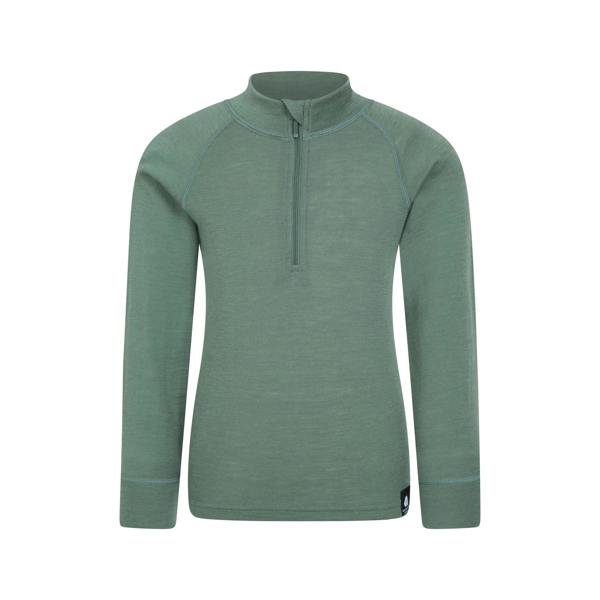 Mountain Warehouse Childrens/Kids Merino Blend Half Zip Base Layer Top - Khaki Green