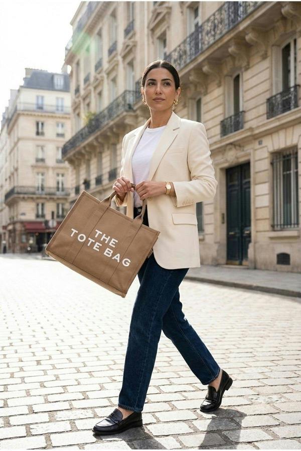 Chloe Womens Canvas Slogan Tote Bag - Mocha