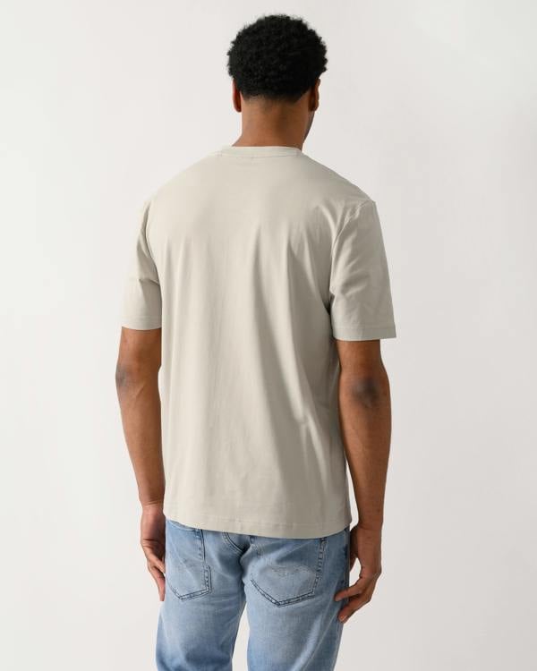 back shot of model wearing a BOSS Orange TChup Mens Crew Neck Small Logo T-Shirt in Open Grey 070