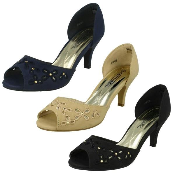 Spot On Ladies Spot On Peep Toe Slip On Court Shoe