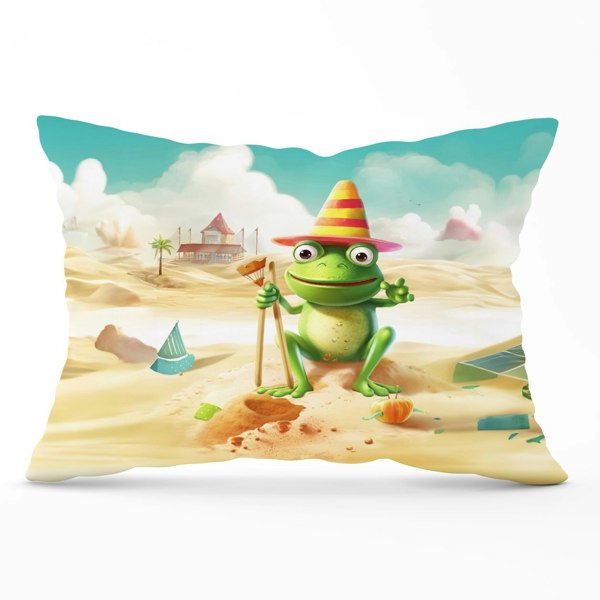 Warren Reed Happy Frog On A Beach Holiday Cushions