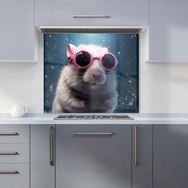 Warren Reed - Designer Splashart Mouse with Pink Glasses Kitchen Splashback