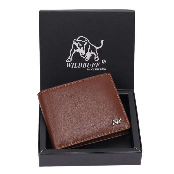 WILDBUFF Mens Black Over Flap Leather Wallet Timeless Everyday Wallet, Gift Ready