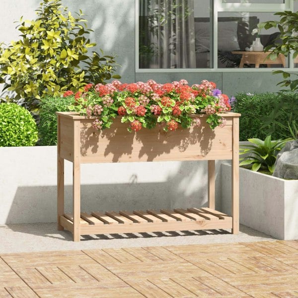 Berkfield Planter with Shelf 111.5x54x81 cm Solid Wood Pine