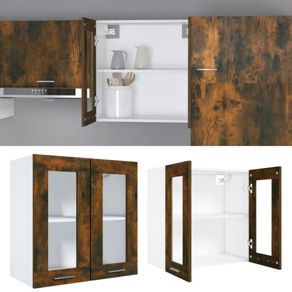 Berkfield Hanging Glass Cabinet Smoked Oak 60x31x60 cm Engineered Wood
