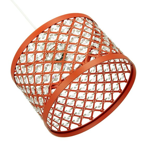 Happy Homewares Modern Ornate Orange Metal Pendant Shade with Clear Acrylic Beads